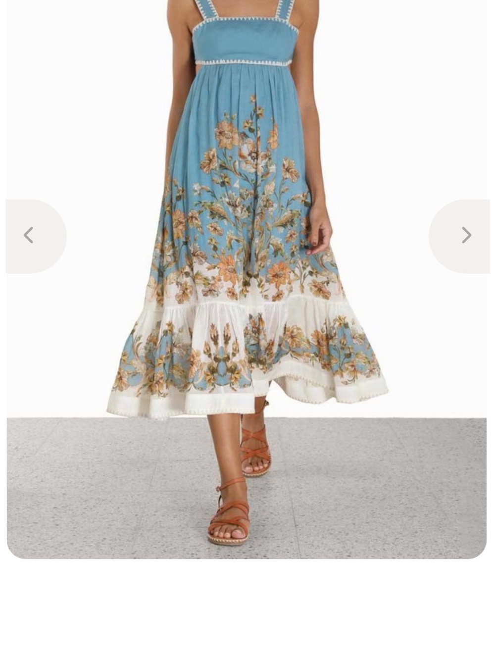 Zimmermann Blue Floral Maxi Dress with Cream Hem